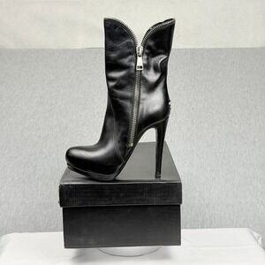NetWork Black Leather Platform Ankle Boots Italy Vero Cuoio Stiletto Heel 36